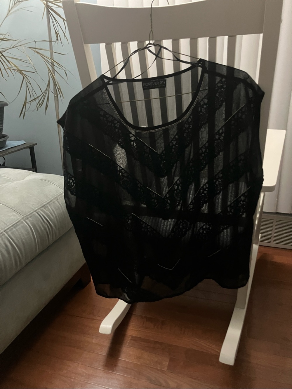 Forever 21 Black Sheer Lace Panel Blouse
